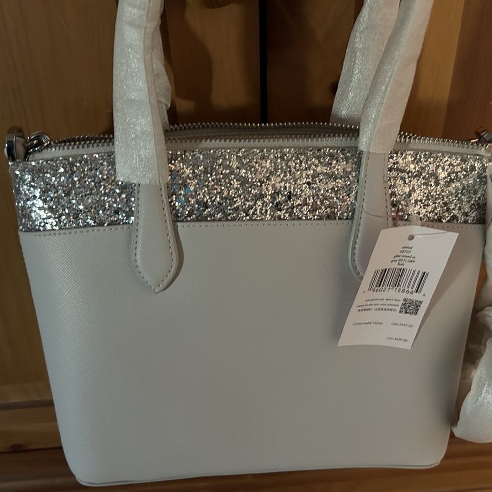 NWT ♠️Kate Spade New York Flash Glitter Tote Gray Silver Glitter Bling Gift Bag!